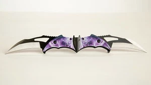 Batman Spring Assist Folding Karambit 12+" Overall Dual 3" Blades Purple, Solid! - Picture 1 of 12