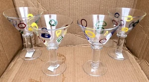 SET (4) Gorham Crystal Color Rings 7" Martini Glasses Goblets Blown Glass - Picture 1 of 6