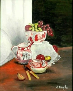 M.JANE DOYLE SIGNED ORIGINAL ART OIL/CANVAS PAINTING "STILL LIFE IN PINK" FRAMED - Picture 1 of 6