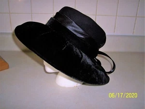 Black Wool & Velvet Wide Brim August Accessories Designer Hats Bow Back  - Picture 1 of 7
