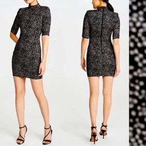 NWT Alice + Olivia Black Silver Dot Bodycon Dress Half Sleeve High Neck Size 6 - Picture 1 of 2