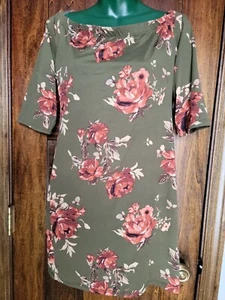 Charlotte Russe Womens Sz Large Stretch Bodycon Dress Green rust Floral soft - Picture 1 of 16
