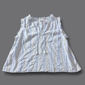 Vineyard Vines 100 % Leinen neutral Rüschen Popover Top gestreift Damengröße 2X neu mit Etikett - Bild 1 von 10