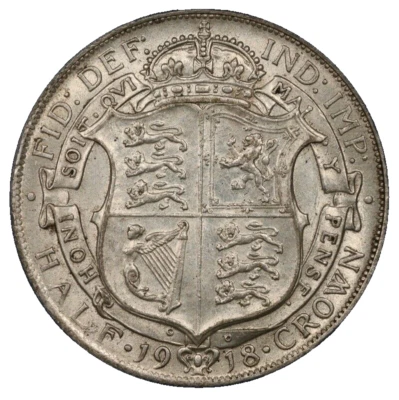 1918 Rey Jorge V Gran Bretaña 1/2 Media Corona ANACS AU-55 Cresta Corona Plata Foto 1 de 4