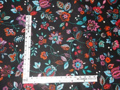 Concord/Kessler Jacobean Style Bright Floral on Black Pure Cotton Fabric BTY - Image 1 of 3
