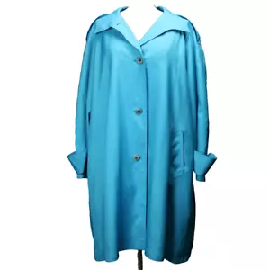 Vintage 80s Portrait Trenchcoat Lined Pockets Button Below the Knee Blue 10 - Picture 1 of 24