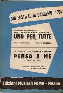 NANCY SINATRA Pensa a me / Think of me + TONY RENIS - SANREMO - 1963 Sheet Music - Picture 1 of 1