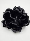 Vintage czarna emaliowana róża kwiat duża broszka przypinka