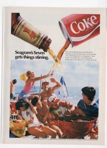vintage 1970s magazine print ad SEAGRAMS & Coke sexy beach party mancave decor - Picture 1 of 3