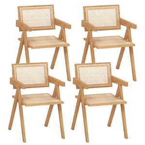 Set of 4 Rattan Accent Chairs Mid Century Dining Armchair Bamboo Frame Kitchen - Picture 1 of 6