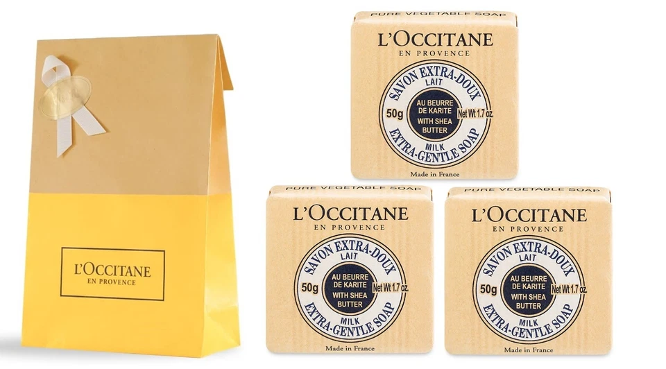 3 PC L'Occitane Extra Gentle Milk Soap with Shea Butter 3 X 1.7 oz. New in Bag - Image 1 of 1