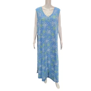 Denim Co Perfect Jersey Printed V-Neck Trendy Maxi Dress 3X Plus Sz Blue Top - Picture 1 of 13