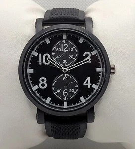 Mens Big Bold Round Black Case Dial Black Rubber Strap Analog Watch I9 - Picture 1 of 9