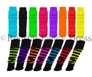 LADIES LEG WARMERS NEON COLOURS TUTU NEON LEG WARMERS PINK BLACK RED - Picture 1 of 19