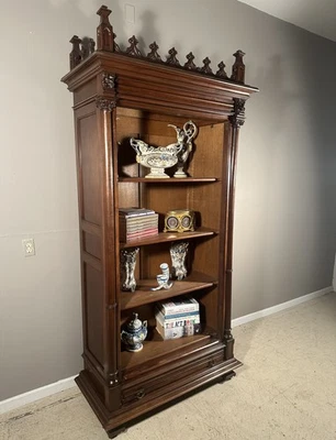 Antique French Gothic Revival Display Cabinet Bookcase in Walnut Wood - Image 1 of 4