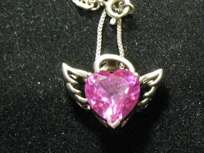 Colgante de plata de ley 925 Alwand Vahan Lab alas de zafiro rosa corazón cadena de 18" Foto 1 de 3