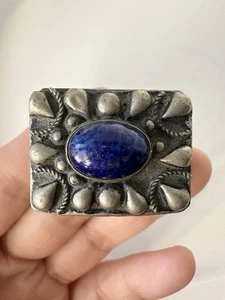Vintage Silver Italy Lapis Lazuli Pill Box - Picture 1 of 7