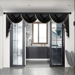 Luxury Black Velvet Curtain Valances for Living Room with Beads(118inch,1 Panel) - Picture 1 of 7