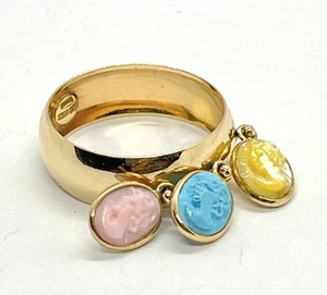 Anello A Fascia In Oro Giallo 14kt Con Cammei Rosa,Turchese E Madreperla Dorata - Imagen 1 de 8