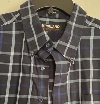 Kirkland Signature Men's Shirt, XL, Navy Blue Plaid, Machine Wash, Non-Iron - Image 1 of 4
