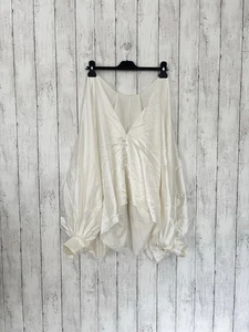 Fanci Club Sparrow Silk Cream Blouse 100% Silk Vneck Long Sleeves Top - Picture 1 of 7
