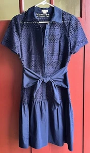 Shoshanna Allery Button Front Short Sleeve Ruffled  Dress Navy Blue Size 6 $398 - Picture 1 of 10