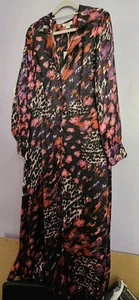 Monsoon Dress Size 20 BNWT, Black Back Ground With Pink Purple & Orange Pattern - Picture 1 of 2