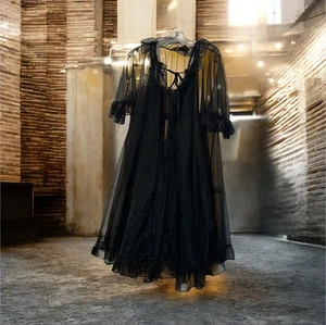 Conjunto de camisón peignoir transparente lencería tempo vintage bata a juego cintas de terciopelo - Imagen 1 de 5