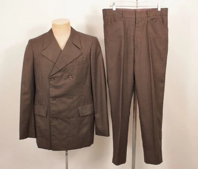 Men's VTG 60s Brown Double Breasted Suit Suit Sz S-M 1960s 2 PC - Image 1 of 4