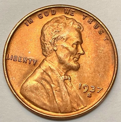 1937-S  Choice BU Uncirculated Red RD - Lincoln Wheat Cent ~ B205 - Image 1 of 2