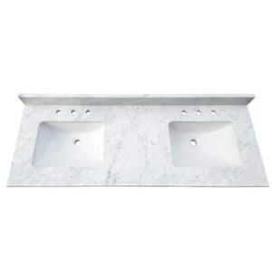 TILE + TOP Double Basin Vanity Top 61"W x 22"D x 1"H Marble Bianco Carrara White - Picture 1 of 5