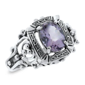 GENUINE AMETHYST CLASSIC VICTORIAN STYLE 925 STERLING SILVER RING           617X - Picture 1 of 3