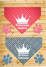 Pink Tartan or Blue Check Prince Princess Any Name Printed Dog Bandana 3 Sizes 