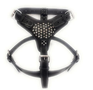 Extra Large Heavy Duty Black Leather Dog Harness with Unique Studded Design - Picture 1 of 1
