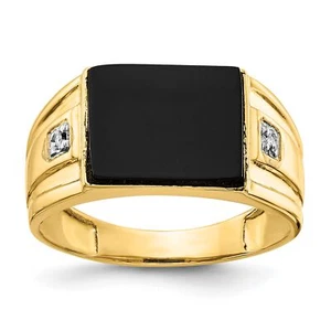 14K Gold Onyx & Diamond Mens Ring Jewelry Size 10 - Picture 1 of 5
