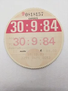Vintage Private Austin LVLO 1984 Old Original Road Car Vehicle Tax Disc Discs - Picture 1 of 2