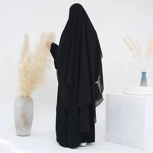 Modest Muslim Women Chiffon Khimar Overhead Hijab Prayer Abaya Long Tops Dress - Picture 1 of 50
