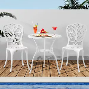 Livsip Bistro Outdoor Setting Chairs Table Patio Dining 3PCS Set Cast Aluminium - Picture 1 of 10