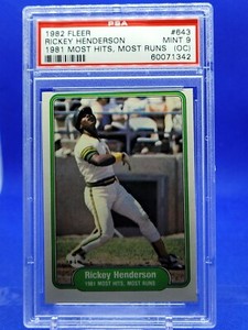 1982 Fleer #643 Rickey Henderson 1981 Most Hits,Most Runs PSA 9 MINT (OC) Graded