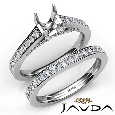 Oval Pave Set Wedding Diamond Engagement Semi Mount Ring Bridal Sets 1.25 Ctw. - Image 1 of 4