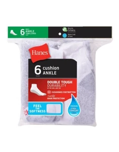 Hanes Mens Cushion Ankle Socks 6-Pack Athletic - Picture 1 of 8