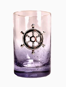 Bathroom Vanity Cup Holder Nautical Glass Navy Blue to Clear Bubble Boat Wheel - Bild 1 von 7