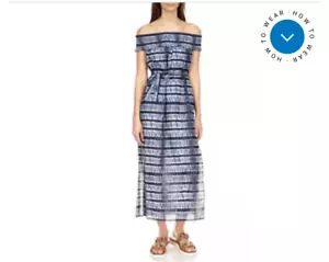 NWT$165 Michael Kors Women's Striped Off Shoulder Chambray Maxi Dress Blue XXS - Picture 1 of 9