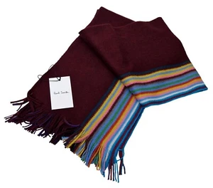 PAUL SMITH Hombres Multi Borde Rev Borgoña Rayas Borlas Bufanda Talla Única Precio de venta sugerido por el fabricante 85 GBP - Imagen 1 de 9