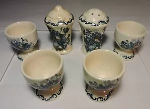 Vintage Mason's Ironstone Fruit Basket Salt & Pepper Shakers & 4 Blue Egg Cups - Picture 1 of 10