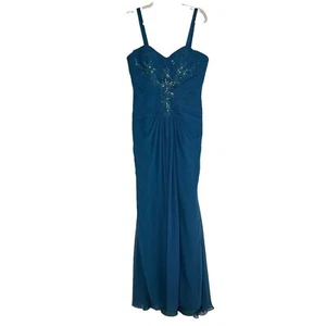Neu mit Etikett Montage by Mon Cheri türkis Seide Chiffon Pailletten Rüschen Kleid formelles Kleid Damen - Bild 1 von 8