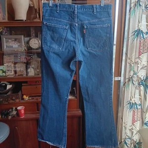 Vintage 1970's 36x30 Levis 646 0217 Denim Bellbottom Orange Tab Jeans Talon 42 - Picture 1 of 16