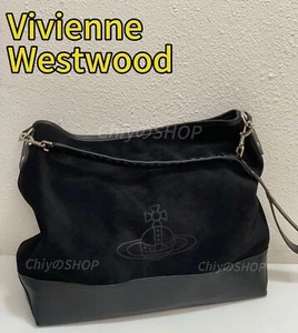 Vivienne Westwood Shoulder Tote Bag Black Suede Orb Logo Leather Strap Bargainsp - Picture 1 of 7