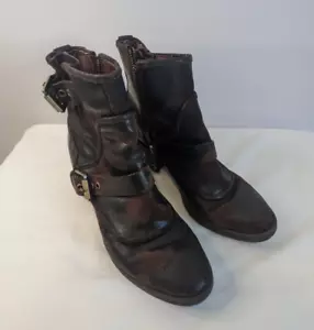 Donald J Pliner Delta Moto Boots Espresso Brown 6.5 Distressed Ankle Buckles - Picture 1 of 10