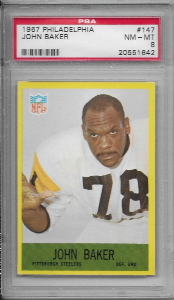1967 PHILADELPHIA FOOTBALL John Baker #147 PSA 8 NM-MT Pittsburgh Steelers - Image 1 of 2